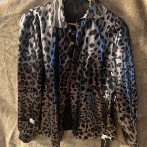 Dolce & Gabbana Black and Silver Leopard Print Satin Blouse